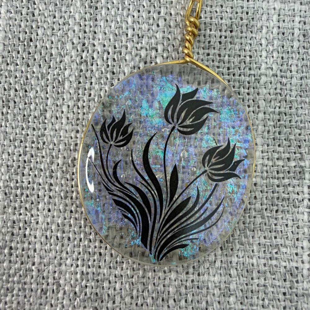 Lady‎ Remington Dichroic Glass Tulip Floral Chain Pendant Necklace Cottagecore
